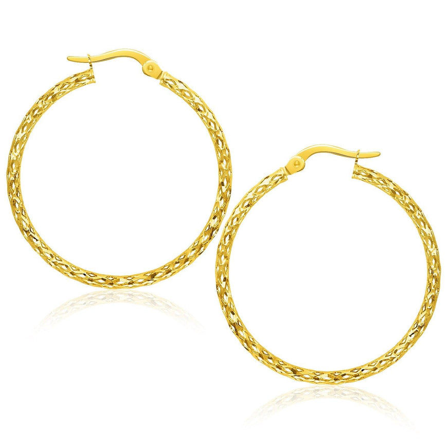 14k Yellow Gold Textured Large Hoop Earrings - Ellie Belle