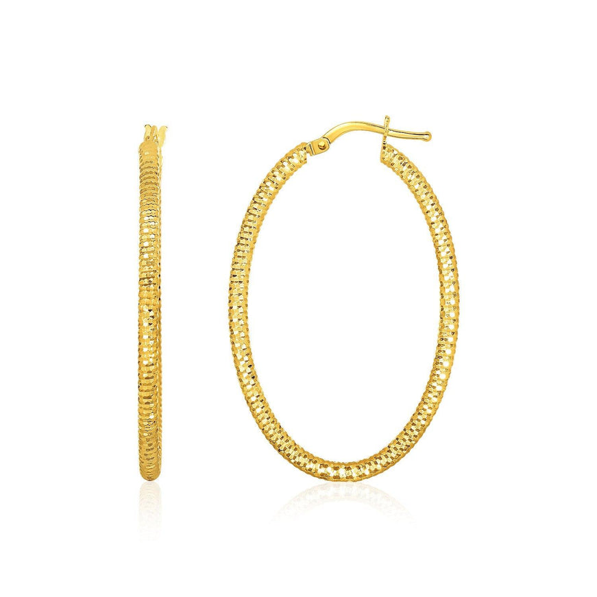 14k Yellow Gold Textured Oval Hoop Earrings - Ellie Belle