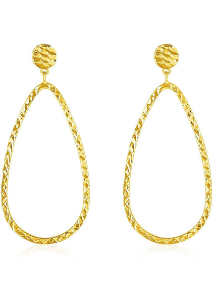 14k Yellow Gold Textured Teardrop Motif Post Earrings - Ellie Belle