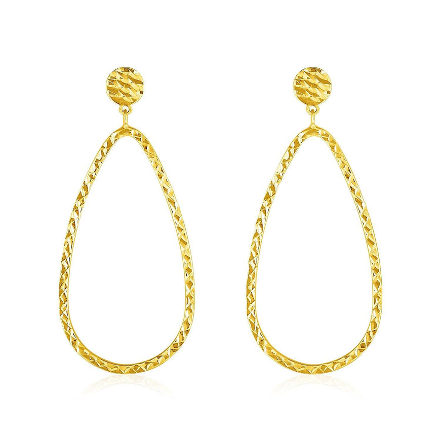 14k Yellow Gold Textured Teardrop Motif Post Earrings - Ellie Belle