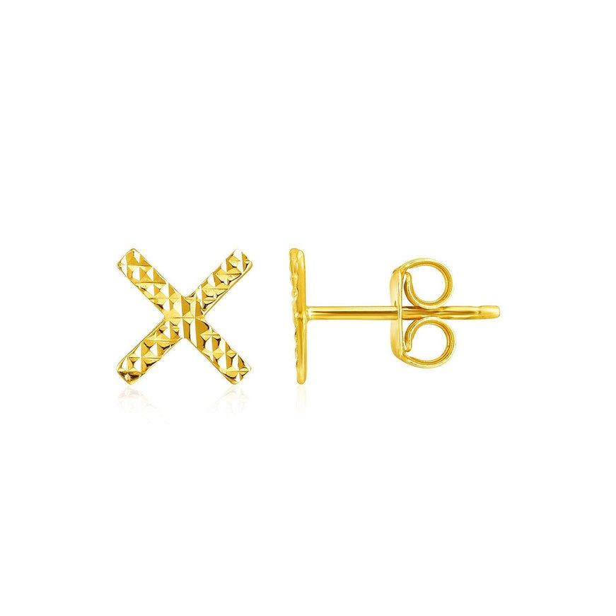 14k Yellow Gold Textured X Post Earrings - Ellie Belle