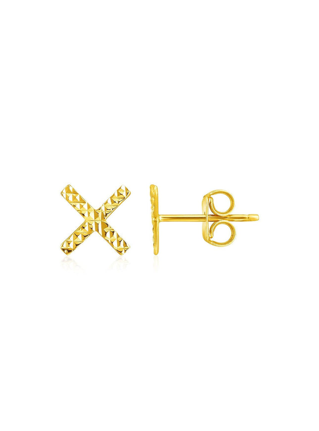 14k Yellow Gold Textured X Post Earrings - Ellie Belle
