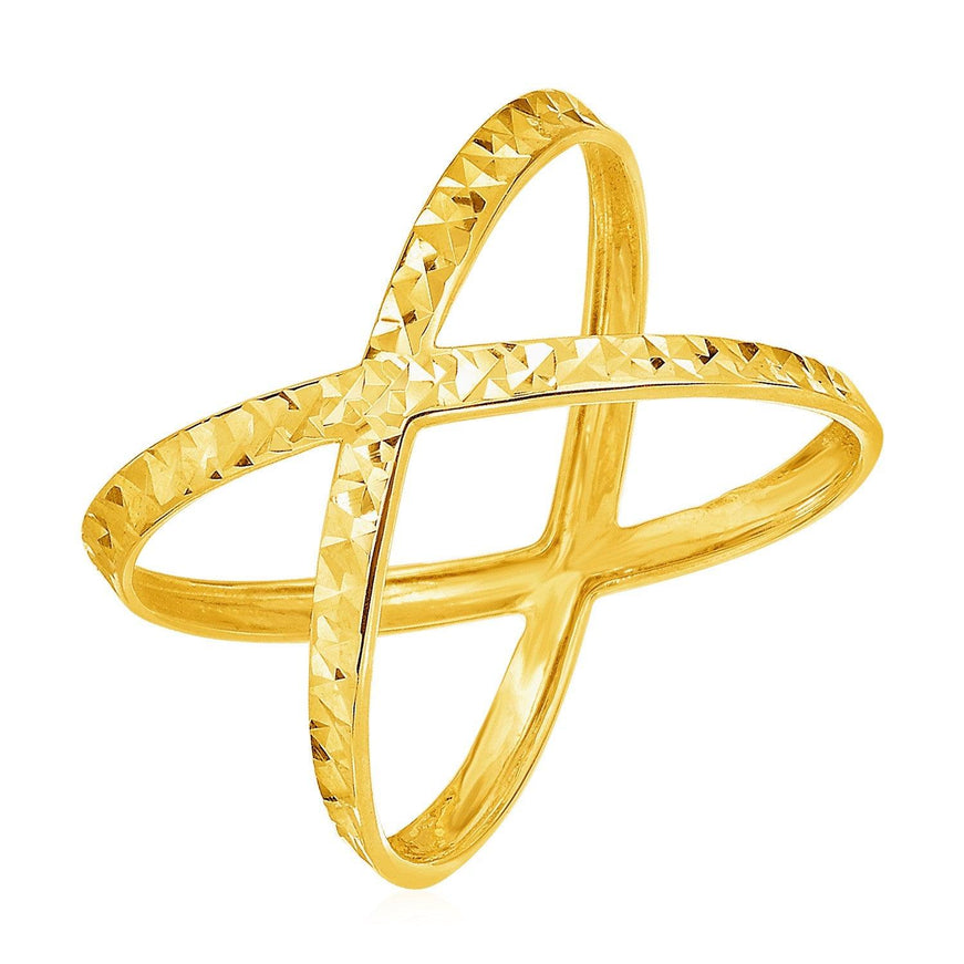 14k Yellow Gold Textured X Profile Ring - Ellie Belle