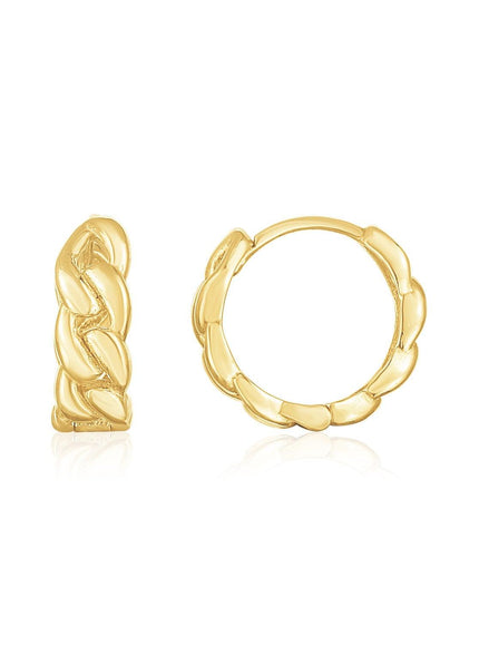 14K Yellow Gold Thick Curb Chain Huggie Hoop Earrings - Ellie Belle