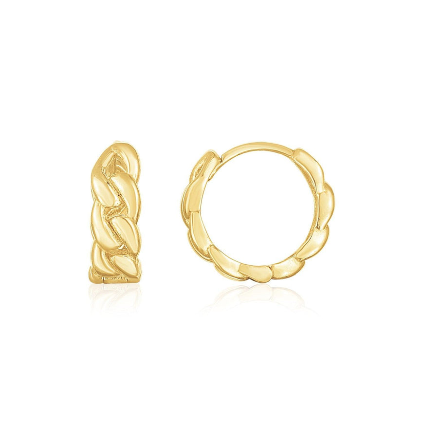 14K Yellow Gold Thick Curb Chain Huggie Hoop Earrings - Ellie Belle