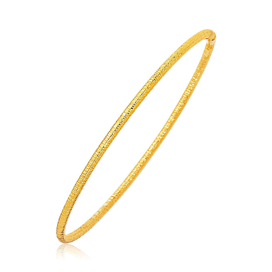 14k Yellow Gold Thin Textured Stackable Bangle - Ellie Belle