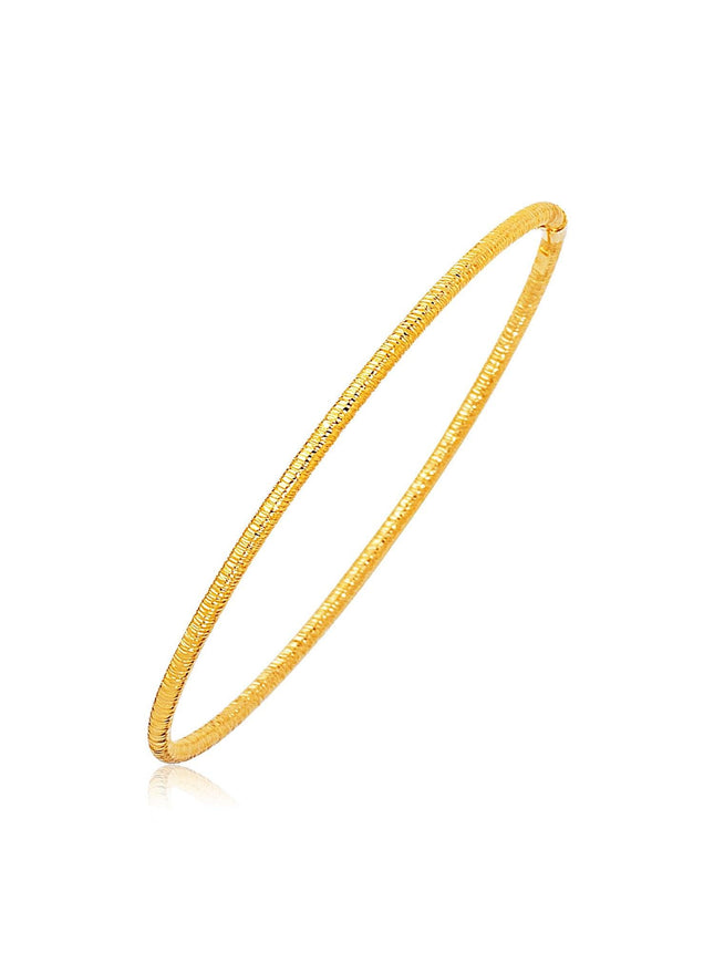 14k Yellow Gold Thin Textured Stackable Bangle - Ellie Belle