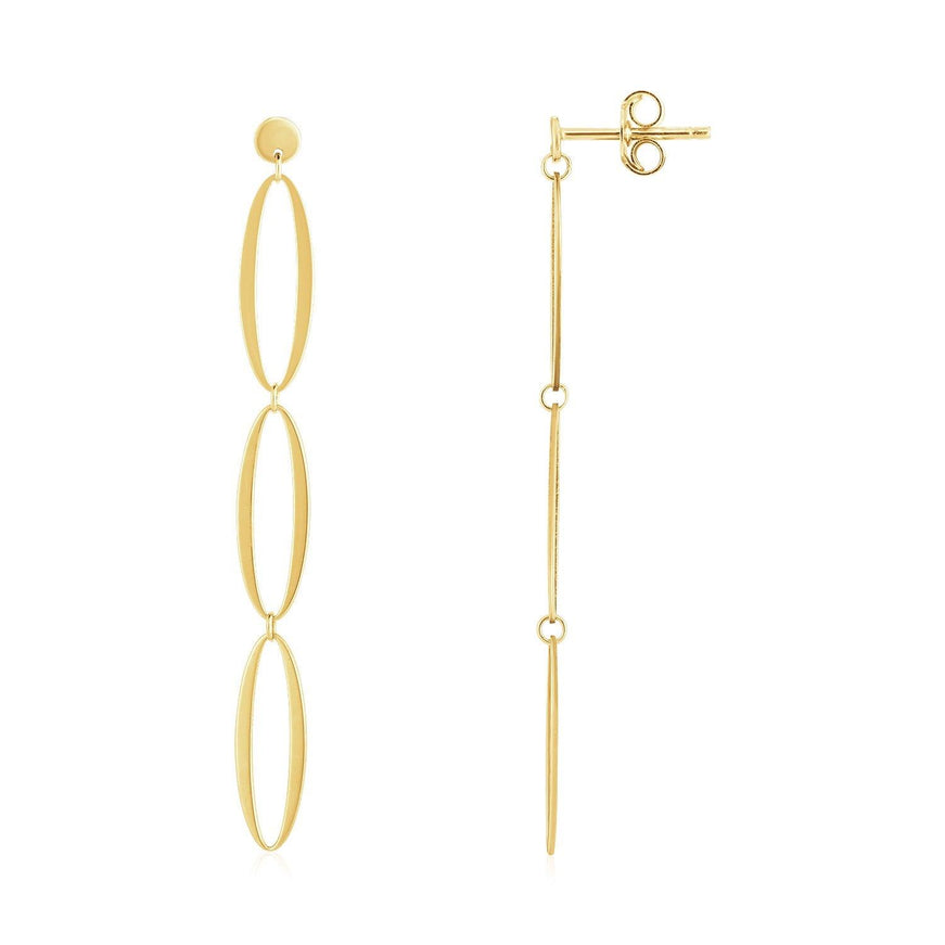 14K Yellow Gold Triple Oval Fancy Drop Earrings - Ellie Belle