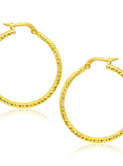 14k Yellow Gold Tube Textured Round Hoop Earrings - Ellie Belle