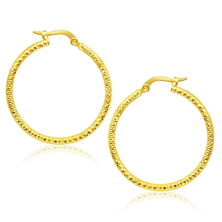 14k Yellow Gold Tube Textured Round Hoop Earrings - Ellie Belle