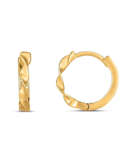 14k Yellow Gold Twist Huggie Hoops - Ellie Belle