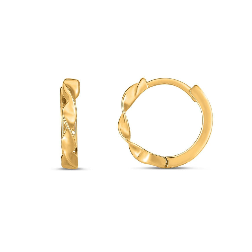 14k Yellow Gold Twist Huggie Hoops - Ellie Belle