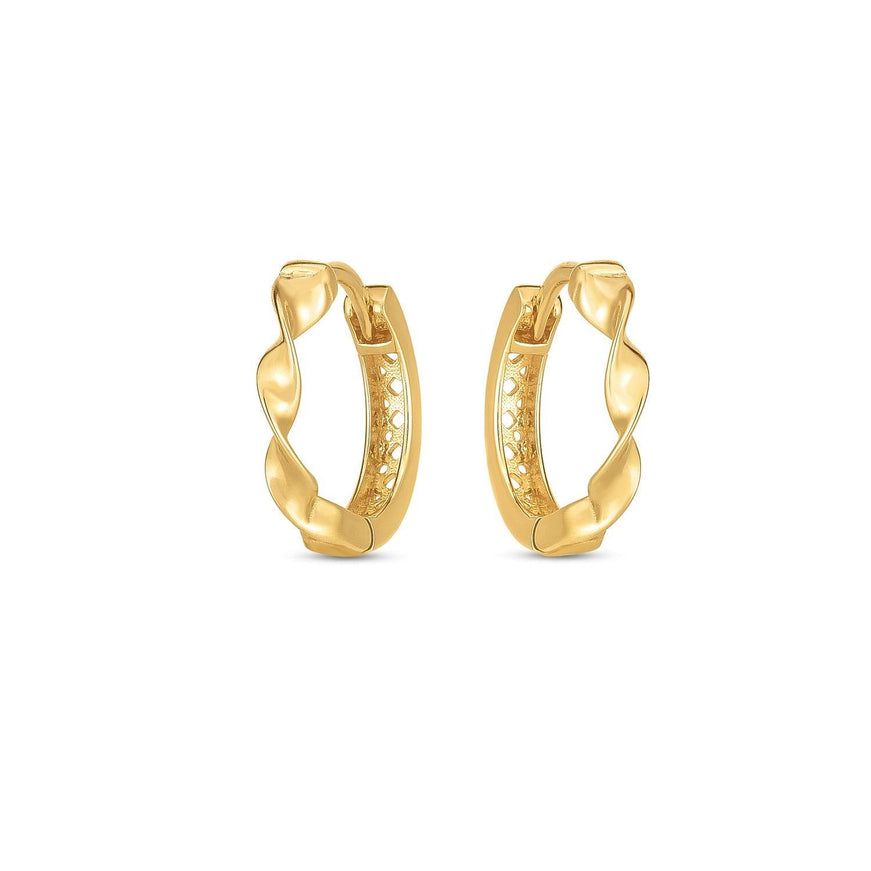 14k Yellow Gold Twist Huggie Hoops - Ellie Belle