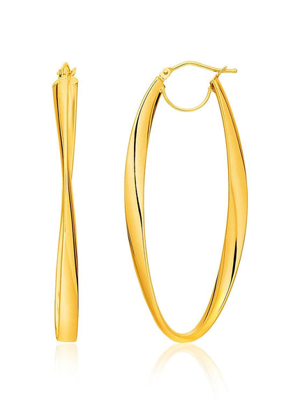 14k Yellow Gold Twist Motif Oval Shape Hoop Earrings - Ellie Belle