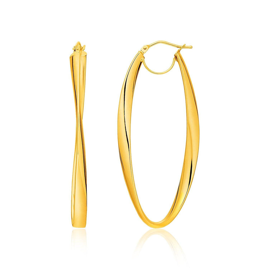 14k Yellow Gold Twist Motif Oval Shape Hoop Earrings - Ellie Belle