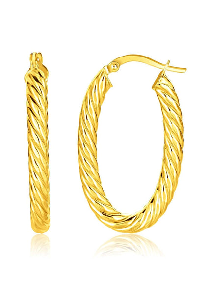 14k Yellow Gold Twisted Cable Oval Hoop Earrings - Ellie Belle