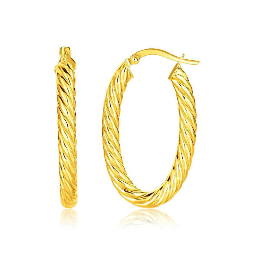 14k Yellow Gold Twisted Cable Oval Hoop Earrings - Ellie Belle