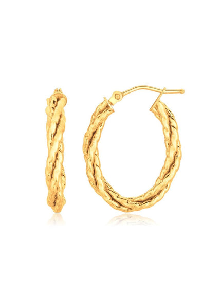 14k Yellow Gold Twisted Tube Oval Hoop Earrings - Ellie Belle