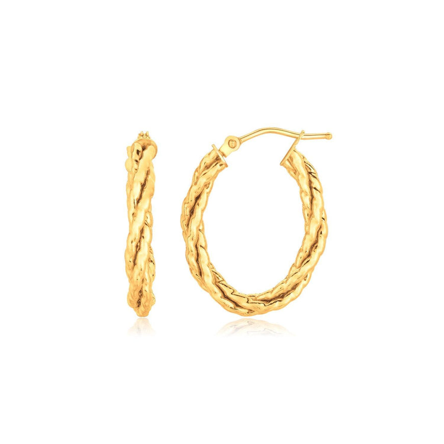 14k Yellow Gold Twisted Tube Oval Hoop Earrings - Ellie Belle