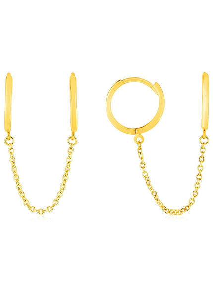 14k Yellow Gold Two Hole Huggie Style Hoop Earrings - Ellie Belle