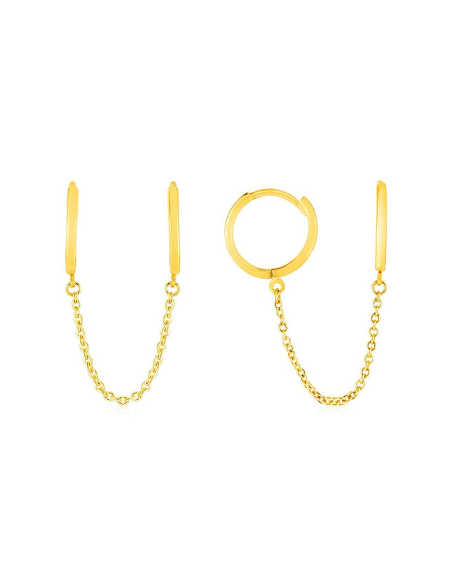 14k Yellow Gold Two Hole Huggie Style Hoop Earrings - Ellie Belle