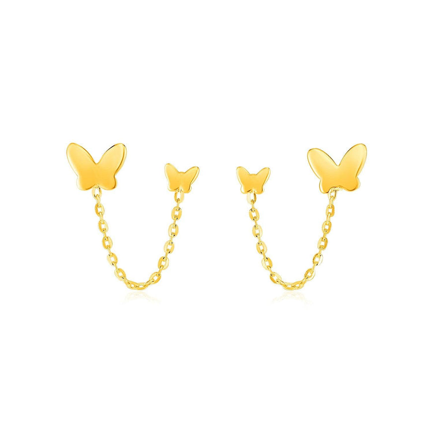 14k Yellow Gold Two Hole Post Earrings with Butterflies - Ellie Belle