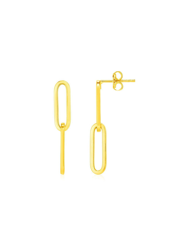 14K Yellow Gold Two Link Paperclip Chain Earrings - Ellie Belle