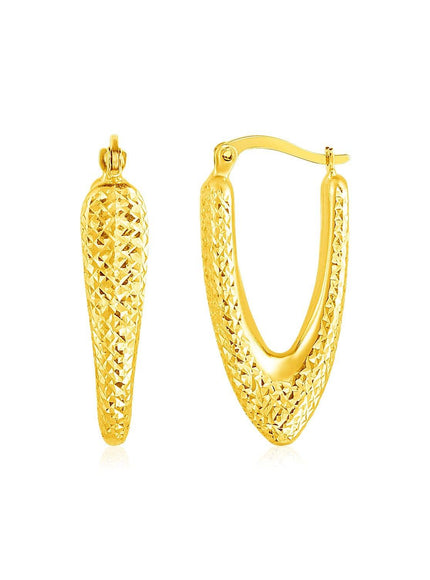 14k Yellow Gold V Shaped Puffed Hoop Earrings - Ellie Belle