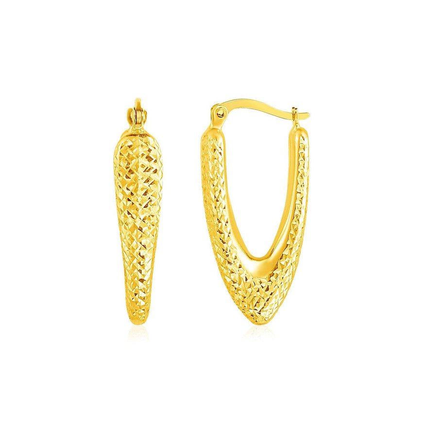 14k Yellow Gold V Shaped Puffed Hoop Earrings - Ellie Belle