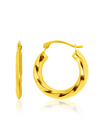 14k Yellow Gold Wavy Texture Hoop Earrings - Ellie Belle