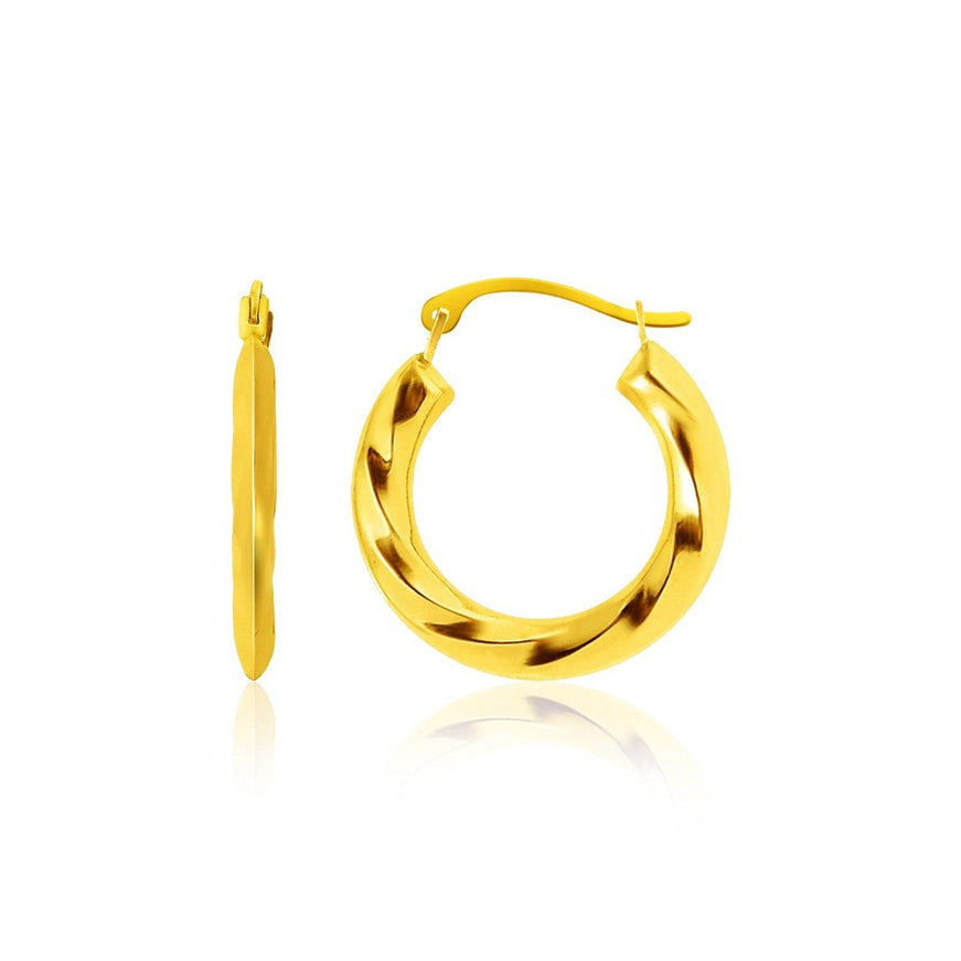 14k Yellow Gold Wavy Texture Hoop Earrings - Ellie Belle