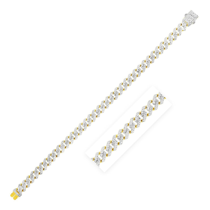 14k Yellow Gold White Pave High Polish Modern Lite Edge Bracelet (8.0mm) - Ellie Belle