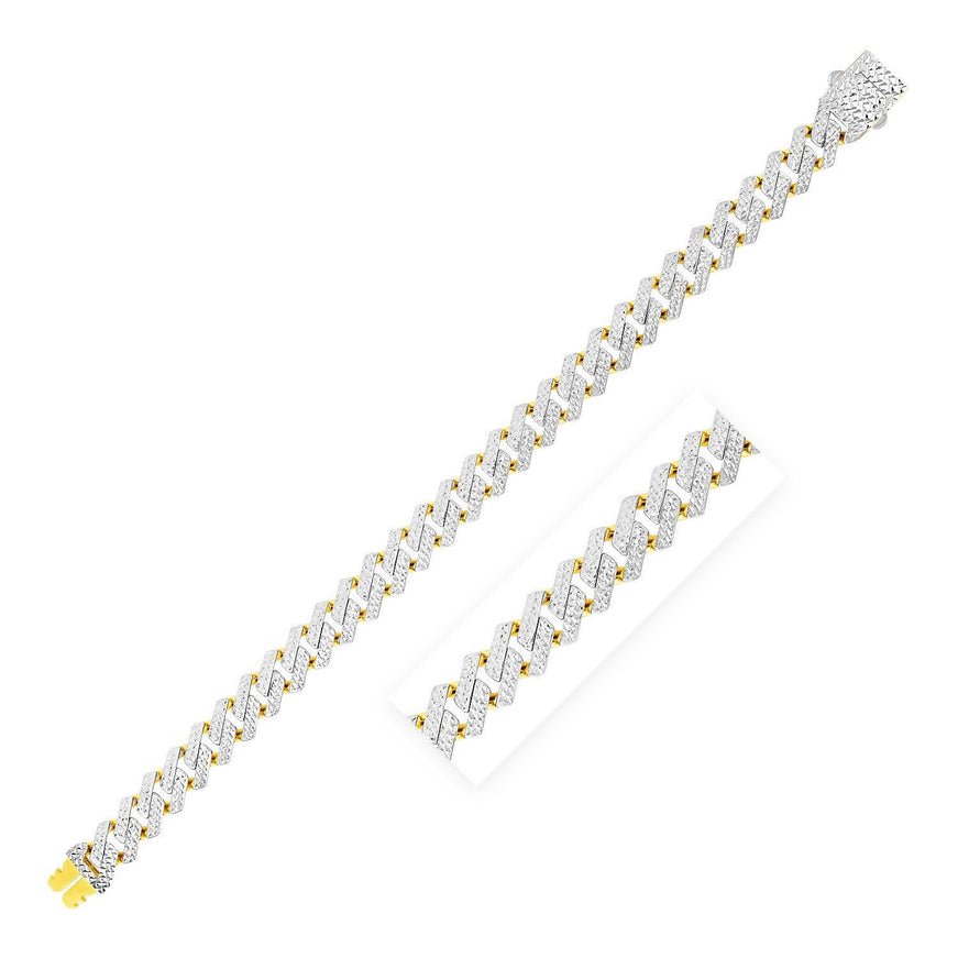 14k Yellow Gold White Pave High Polish Modern Lite Edge Bracelet (9.5mm) - Ellie Belle