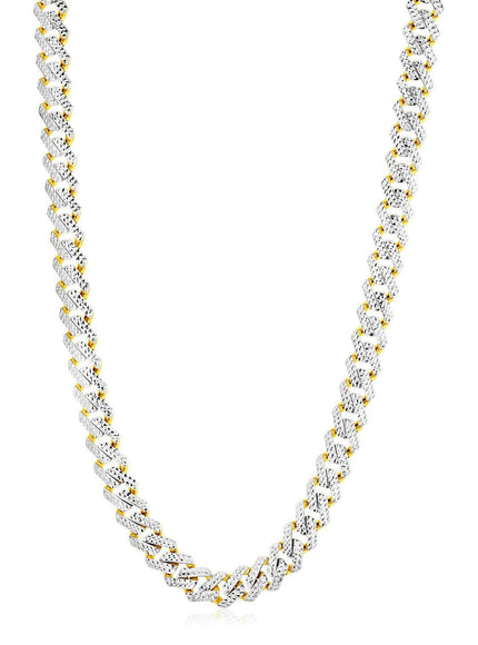 14k Yellow Gold White Pave High Polish Modern Lite Edge Chain (11.5mm) - Ellie Belle