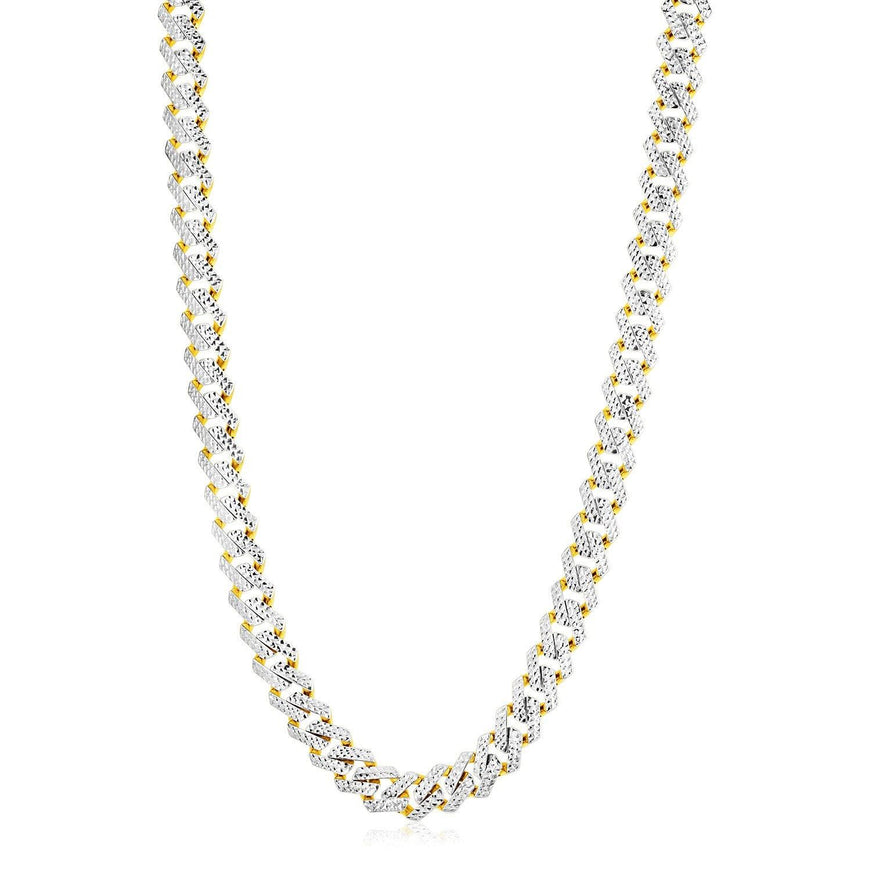 14k Yellow Gold White Pave High Polish Modern Lite Edge Chain (11.5mm) - Ellie Belle