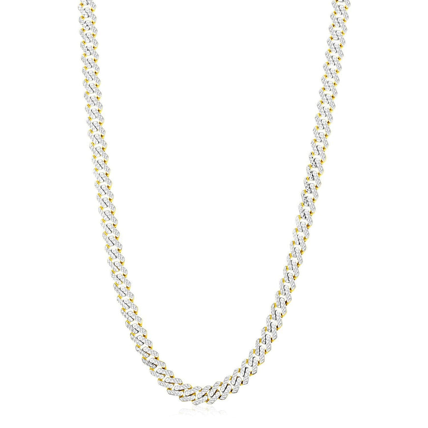 14k Yellow Gold White Pave High Polish Modern Lite Edge Chain (8.0mm) - Ellie Belle