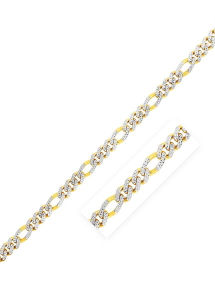 14k Yellow Gold White Pave High Polish Modern Lite Figaro Bracelet (8.0mm) - Ellie Belle