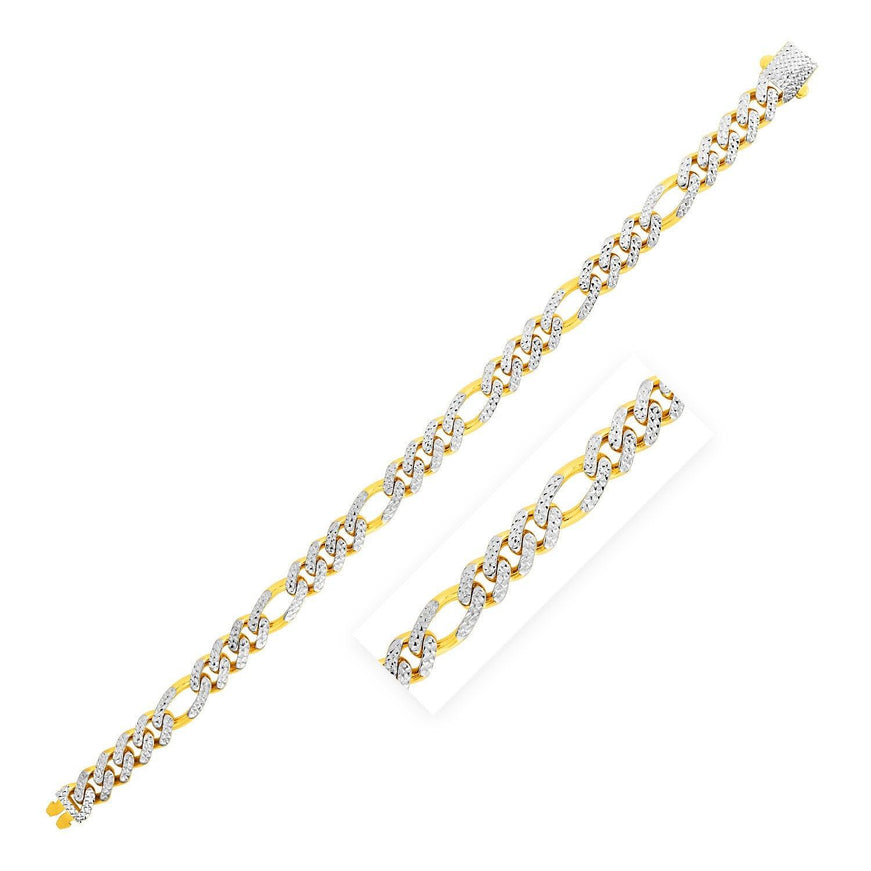 14k Yellow Gold White Pave High Polish Modern Lite Figaro Bracelet (8.0mm) - Ellie Belle