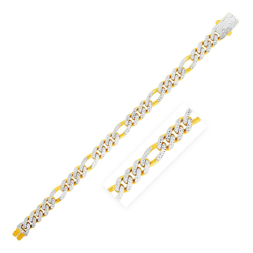 14k Yellow Gold White Pave High Polish Modern Lite Figaro Bracelet (9.5mm) - Ellie Belle