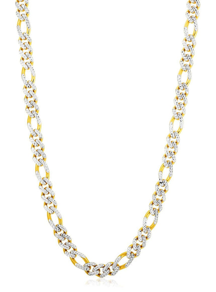 14k Yellow Gold White Pave High Polish Modern Lite Figaro Chain (8.0mm) - Ellie Belle