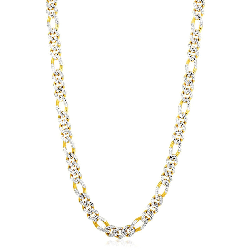 14k Yellow Gold White Pave High Polish Modern Lite Figaro Chain (8.0mm) - Ellie Belle