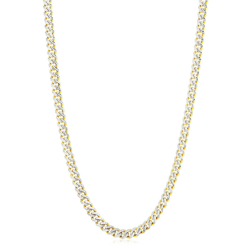 14k Yellow Gold White Pave High Polish Modern Lite Miami Cuban Chain (6.5mm) - Ellie Belle