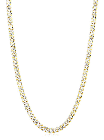 14k Yellow Gold White Pave High Polish Modern Lite Miami Cuban Chain (6.5mm) - Ellie Belle