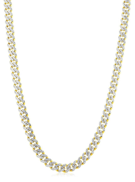 14k Yellow Gold White Pave High Polish Modern Lite Miami Cuban Chain (8.0mm) - Ellie Belle