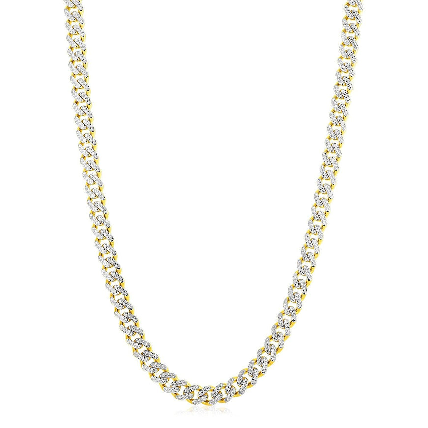 14k Yellow Gold White Pave High Polish Modern Lite Miami Cuban Chain (8.0mm) - Ellie Belle