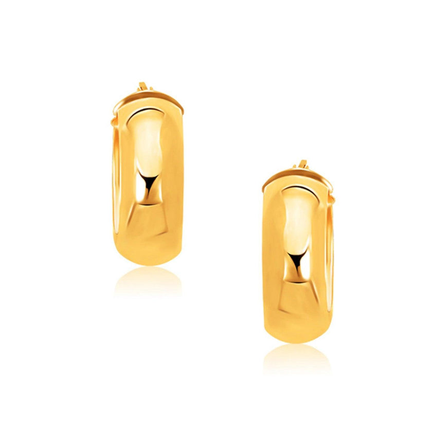 14k Yellow Gold Wide Medium Hoop Earrings with Snap Lock - Ellie Belle