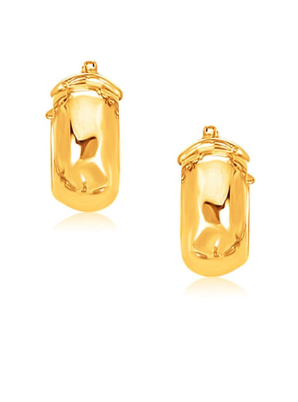 14k Yellow Gold Wide Small Hoop Earrings with Snap Lock - Ellie Belle