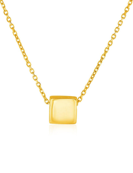 14k Yellow Gold with Shiny Square Pendant - Ellie Belle