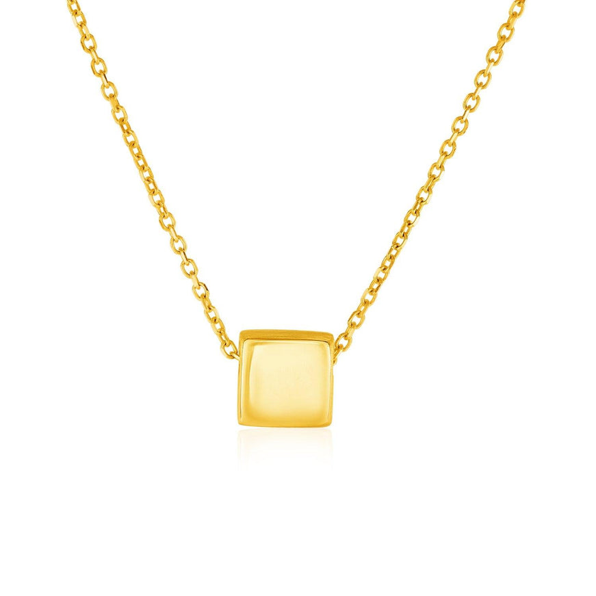 14k Yellow Gold with Shiny Square Pendant - Ellie Belle