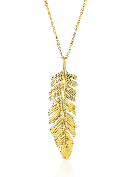 14k Yellow Gold with Textured Feather Pendant - Ellie Belle